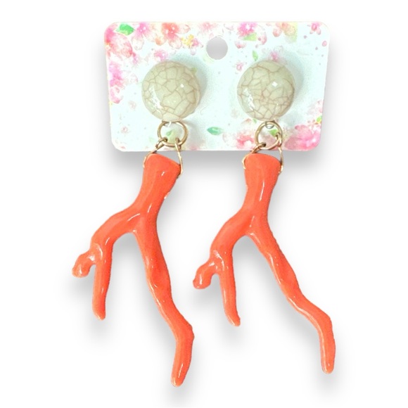 NWT Acrylic Coral Dangle Earrings - Red / Coral / White - Picture 1 of 13